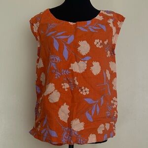 100% Linen Floral Orange Sleeveless Top